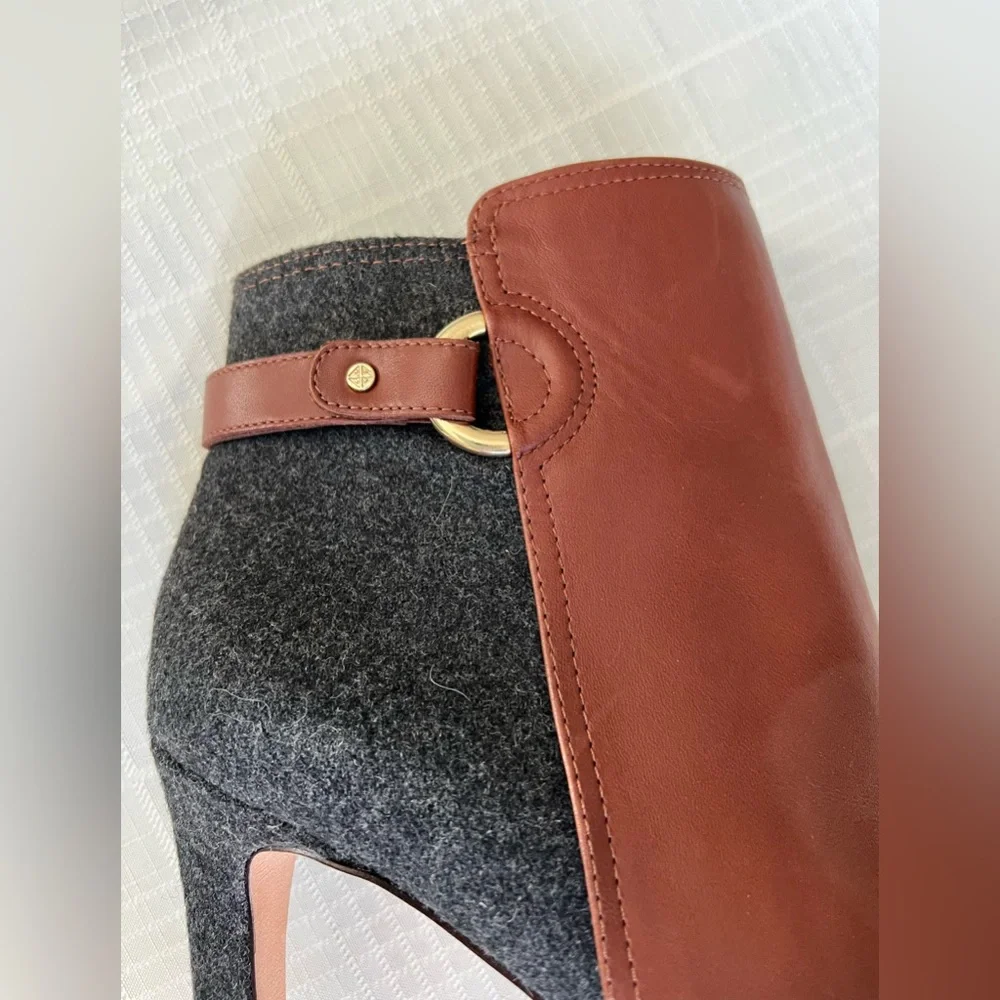Antonio Melani Chestnut Leather And Wool Heeled Platform Ankle Boots Size 9 NWOT - Picture 4 of 10